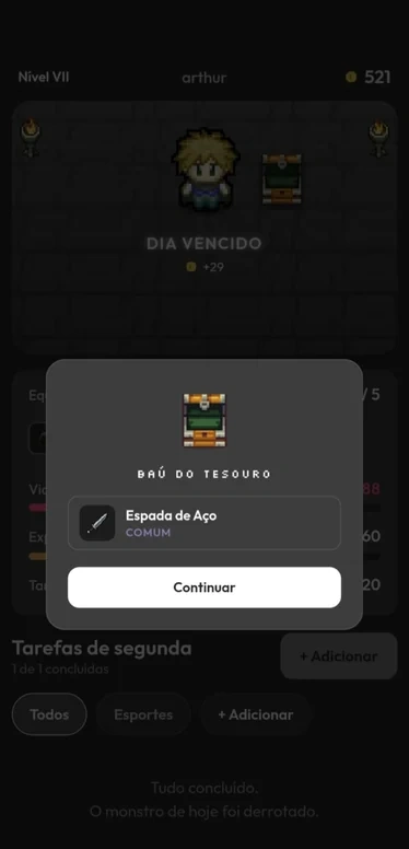 Baú de tesouro com a recompensa de um dia vencido
